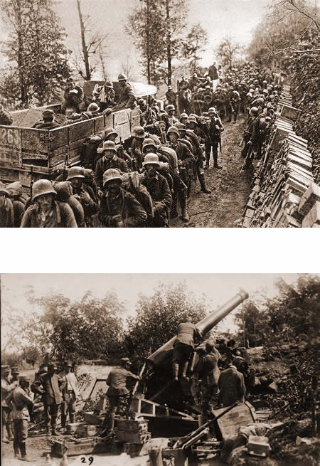 Pieza de artillería pesada italiana abriendo fuego en el primer día de batalla.